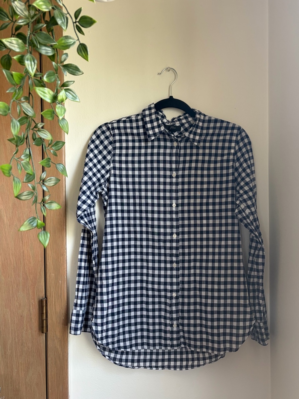 J. Crew Navy and White Gingham Button-Down Shirt